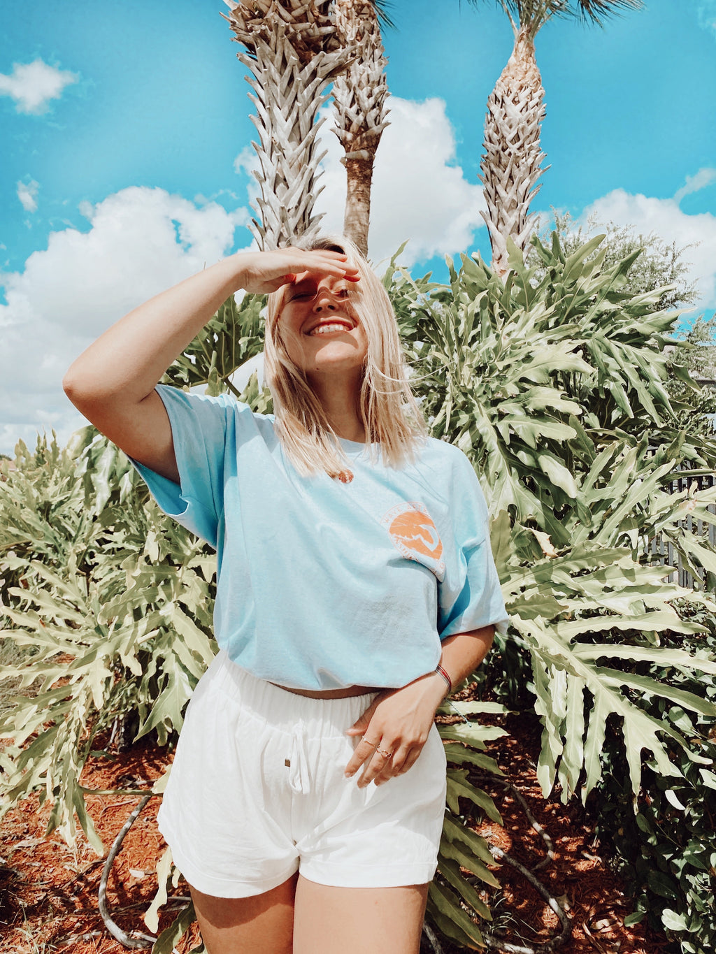 【2plan】Sunshine Beach Lettering Short Sleeve Tee Sunshine Graphic T-Shirt Womens Summer Cute Letter Printed
